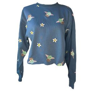 Star Wars Baby Yoda Grogu Embroidered Cropped Sweatshirt sz M